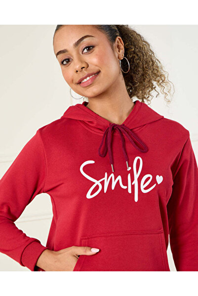 REDTAG Senior Girls Red Smile Printed Sweatshirt