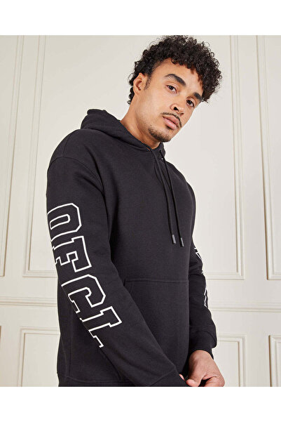 REDTAG Men Black Hooded Sweatshirt