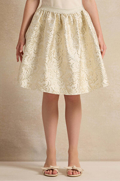REDTAG Senior Girls Beige And Gold Skirt