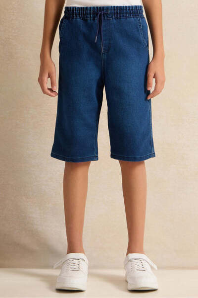 REDTAG Senior Boys Blue Pull-on Denim Shorts