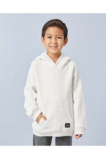 REDTAG Boys White Hooded Sweatshirt