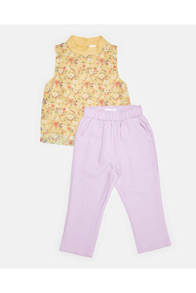REDTAG Girls Mustard And Lilac Printed Casual Set (2 Piece)