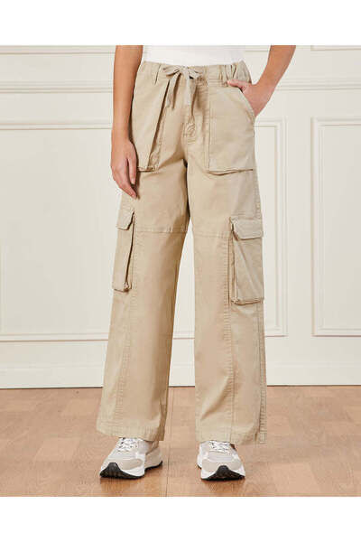 REDTAG Senior Girls Beige Wide leg Cargo Pants
