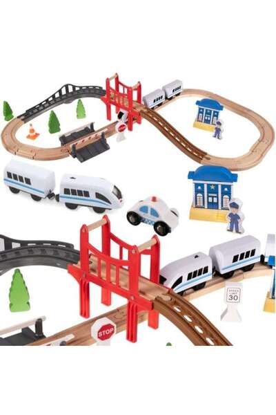 KRUZZEL Wooden Toy Railway, 37 Pieces, 85 cm, Multicolor