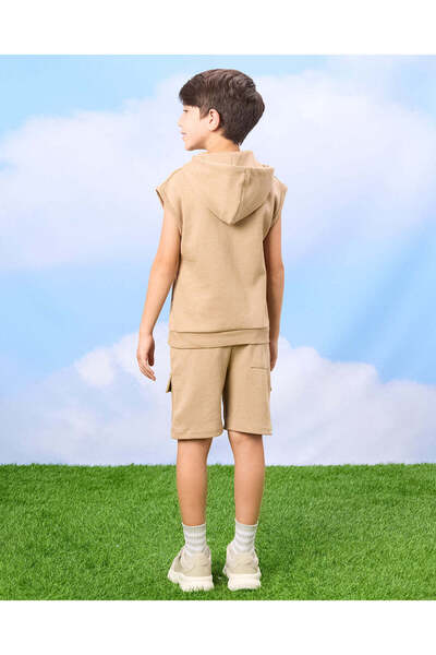 REDTAG Boys Brown Hooded T-Shirt And Shorts Casual Set (2 Piece)