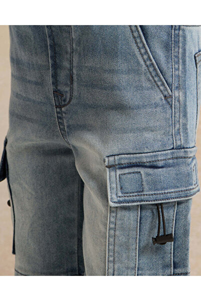 REDTAG Boys Blue Denim Cargo Shorts