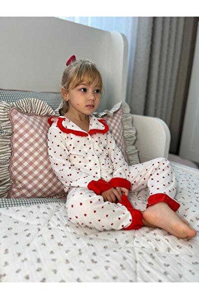 YİGİT BUTİK Heart Patterned Girl's Pajama Set