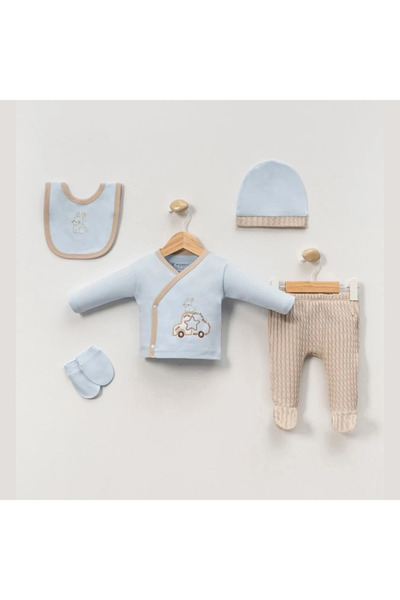 Micii Ștrumfi Mașinuță Iepuraș — Set OEKO-TEX 100% bumbac, 5 piese, nou-născut