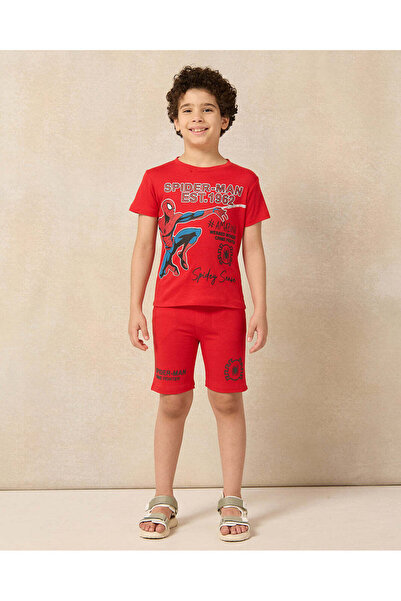 REDTAG Boys Red Spiderman Print Shorts