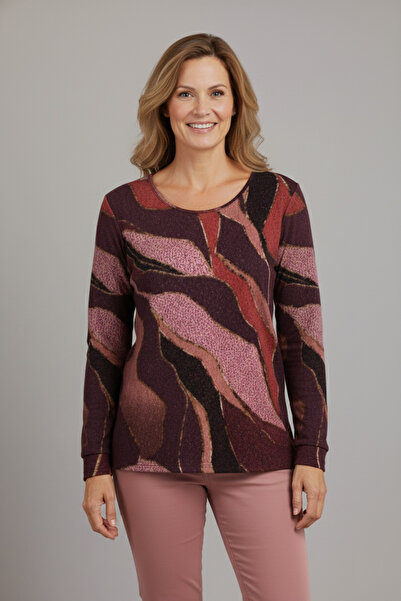 YXL COLLECTION Women's Plus Size Lycra Crew Neck Mix Pattern Soft Sweater Mother Blouse