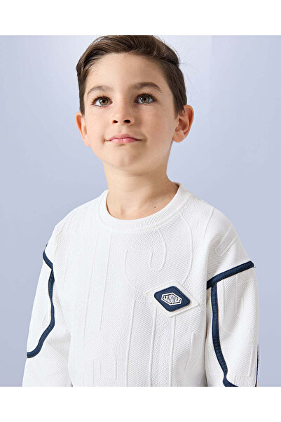 REDTAG Boys White Embossed Sweatshirt