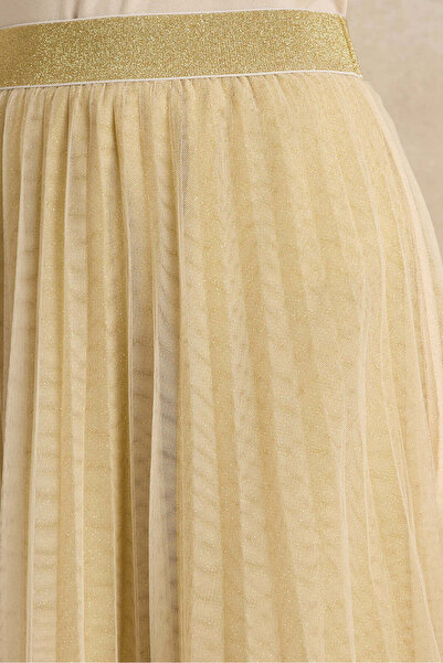 REDTAG Senior Girls Gold Pleated Tulle Skirt