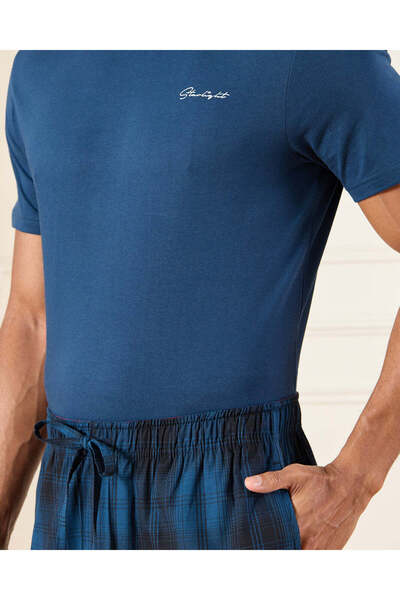 REDTAG Men Blue Checkered Pyjama Set (2 Piece)