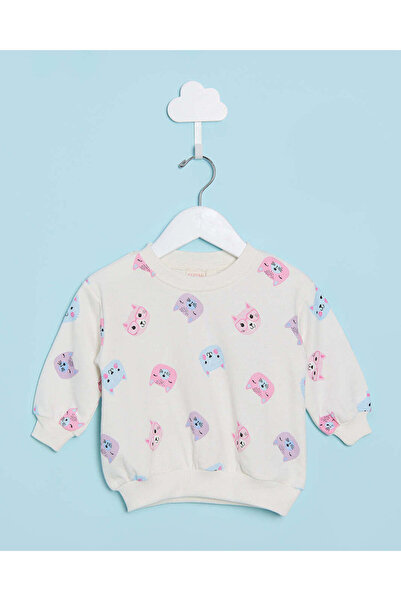 REDTAG Infant Girls White All Over Print Sweatshirt