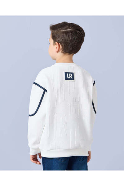 REDTAG Boys White Embossed Sweatshirt