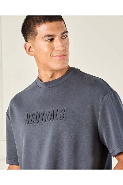 REDTAG Men Charcoal Lounge Crew Neck T-Shirt