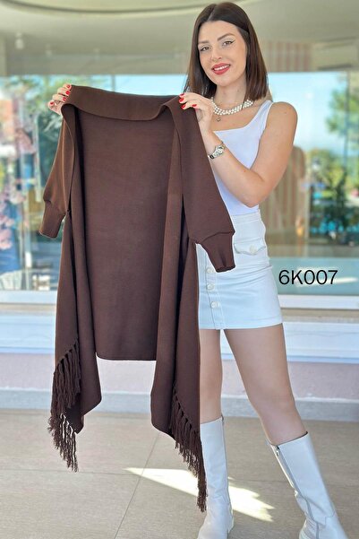 İnce Topuk Tasseled Knitwear Poncho 6K007