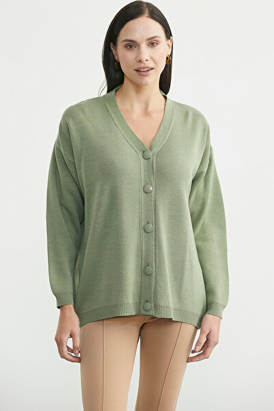 Sementa V-Neck Casual Buttoned Knit Cardigan - Green