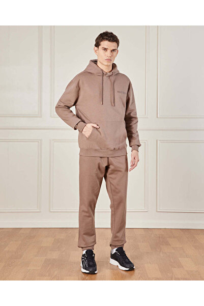 REDTAG Men Brown Hooded Lounge Sweatshirt