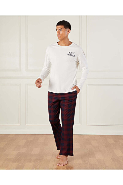 REDTAG Men Brown And White Printed Pyjama Set (2 Piece)