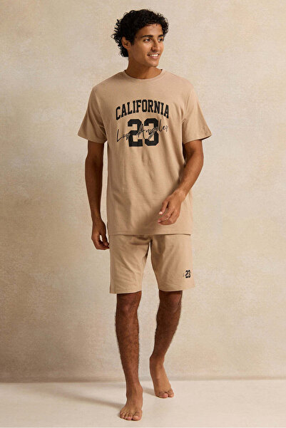 REDTAG Men Beige Printed Pyjama Set (2 Piece)