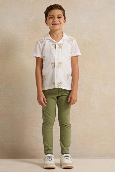 REDTAG Boys Green Dobby Belted Trouser