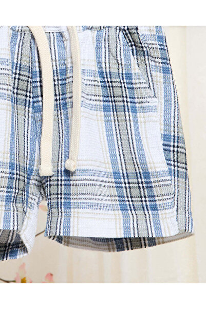 REDTAG Infant Boys Blue Checkered Shorts