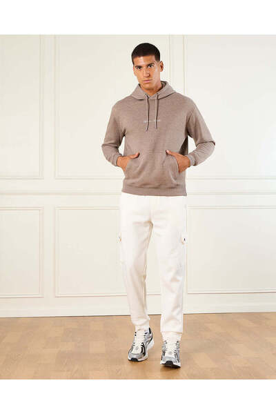 REDTAG Men Beige Hooded Sweatshirt