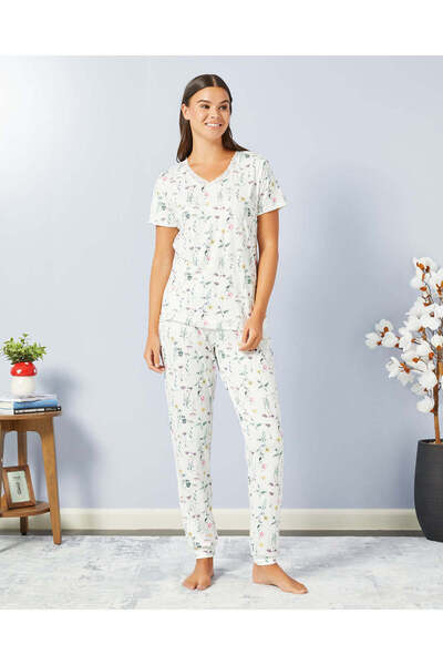 REDTAG Women White Printed Pajama Set (2 Piece)