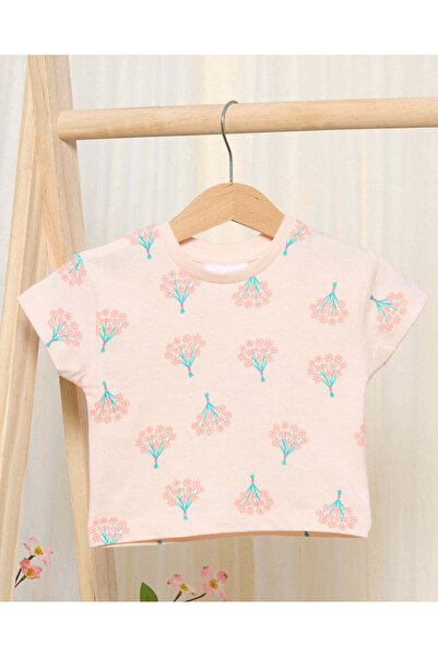 REDTAG Infant Girls Peach Floral Print Short Set (2 Piece)