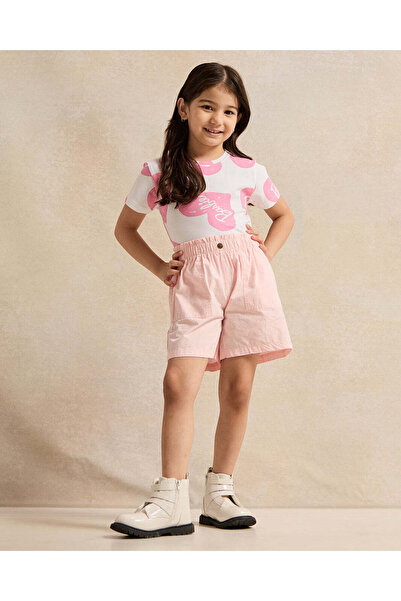 REDTAG Girls Pink Plain High Waist Shorts