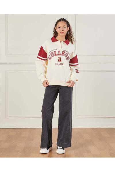 REDTAG Senior Girls Beige Collared Sweatshirt