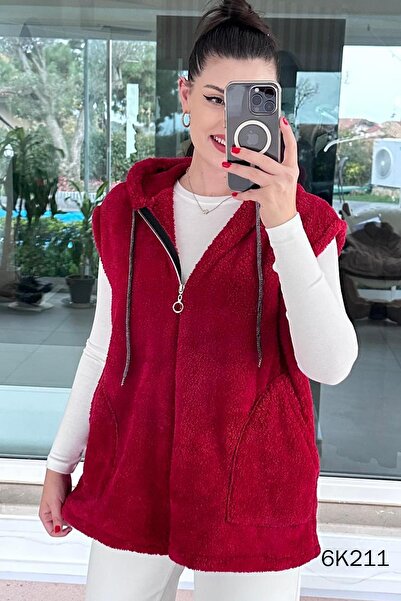 İnce Topuk Hooded Plush Vest 6K211