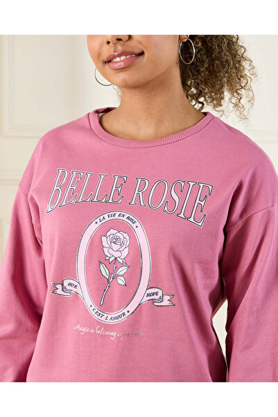 REDTAG Senior Girls Pink Drop Shoulder Sweatshirt