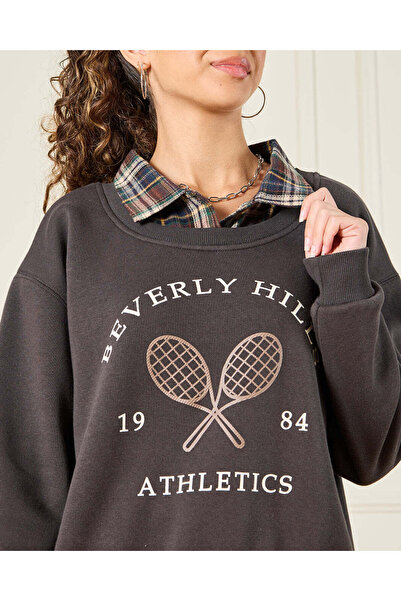 REDTAG Senior Girls Charcoal Printed Sweatshirt