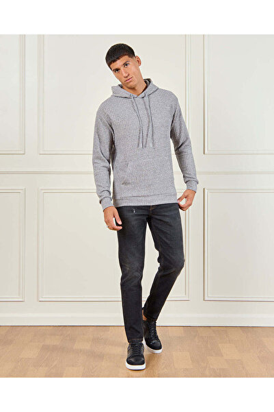 REDTAG Men Grey Jacquard Hooded Pullover