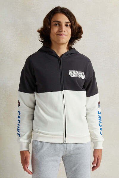 REDTAG Senior Boys Black And White Printed Hooded Sweatshirt