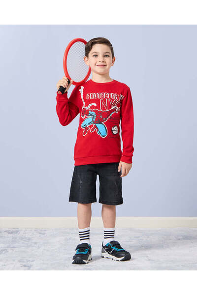 REDTAG Boys Red Spider Man Print Sweatshirt