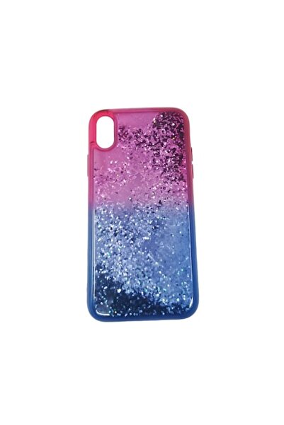 Doty Carcasă iPhone XR din silicon lichid cu sclipici ondulat - Albastră/Roz