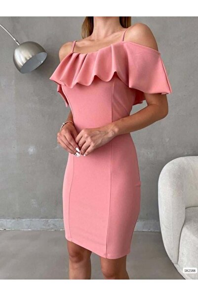 Modafeminen Thin Straps Madonna Neckline Ruffled Flounce Arizona Evening Dress 582588 Powder