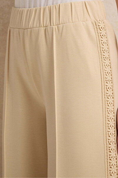 REDTAG Women Beige Trousers With Side Lace Trim