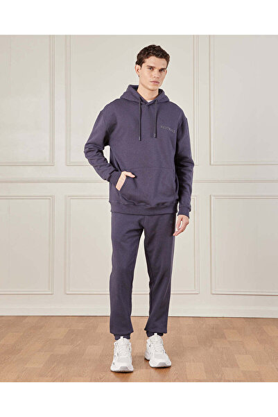 REDTAG Men Blue Hooded Lounge Sweatshirt