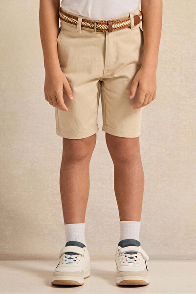 REDTAG Boys Beige Belted Shorts