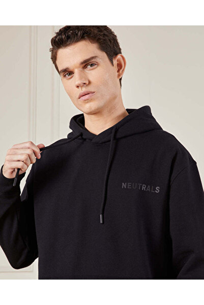 REDTAG Men Black Hooded Lounge Sweatshirt