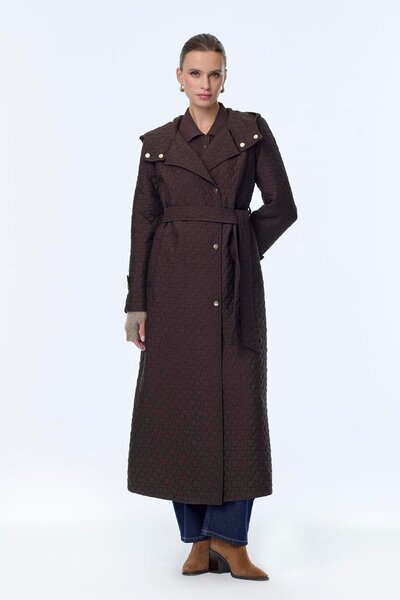 Zühre Hooded Patterned Belted Brown Wear It and Look Good 13976