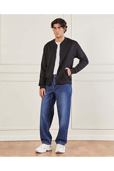 REDTAG Men Black Textured Zip Bomber Jacket