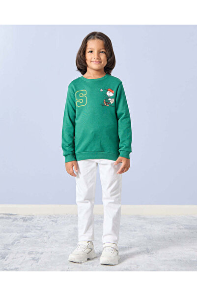 REDTAG Boys Green Olive Snoopy Print Sweatshirt