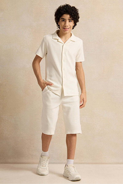 REDTAG Senior Boys White Collared Jacquard Casual Set (2 Piece)