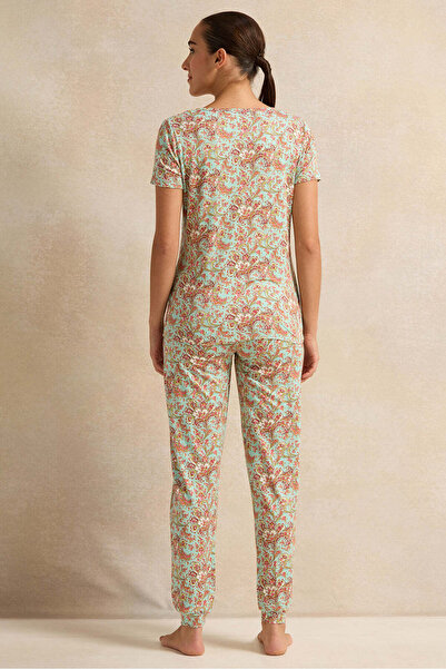 REDTAG Women Mint Printed Pyjama Set (2 Piece)
