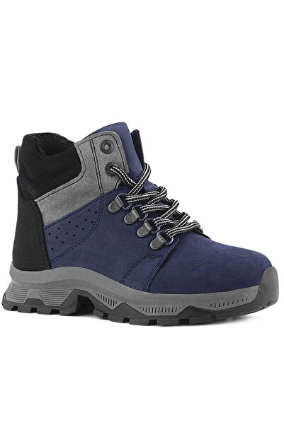 Rakerplus Genuine Leather Navy Blue Zippered Trekking Children's Boots